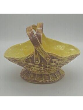 Vintage McCoy USA Ceramic 1950's Yellow/Brown Basket Planter 9x7x5